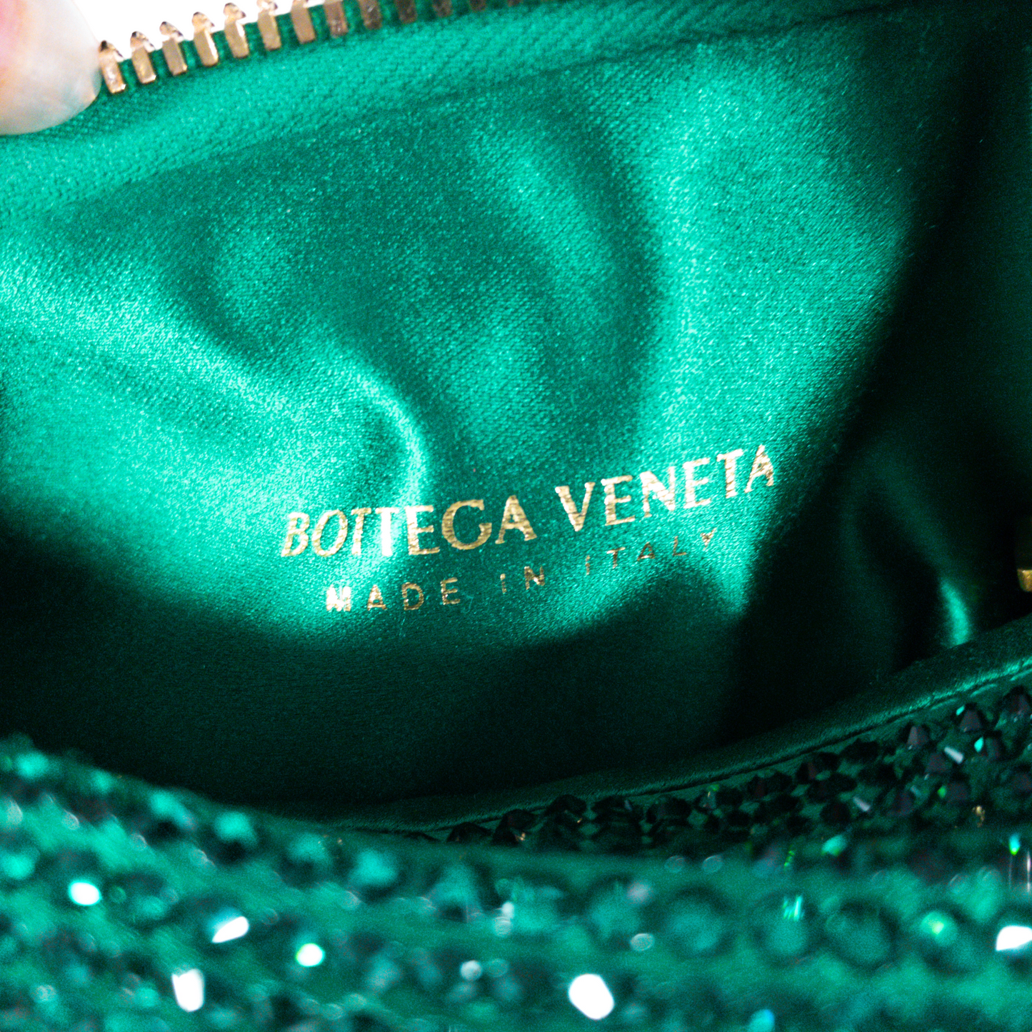 Bottega Veneta Crystal Satin Mini Jodie Emerald Green