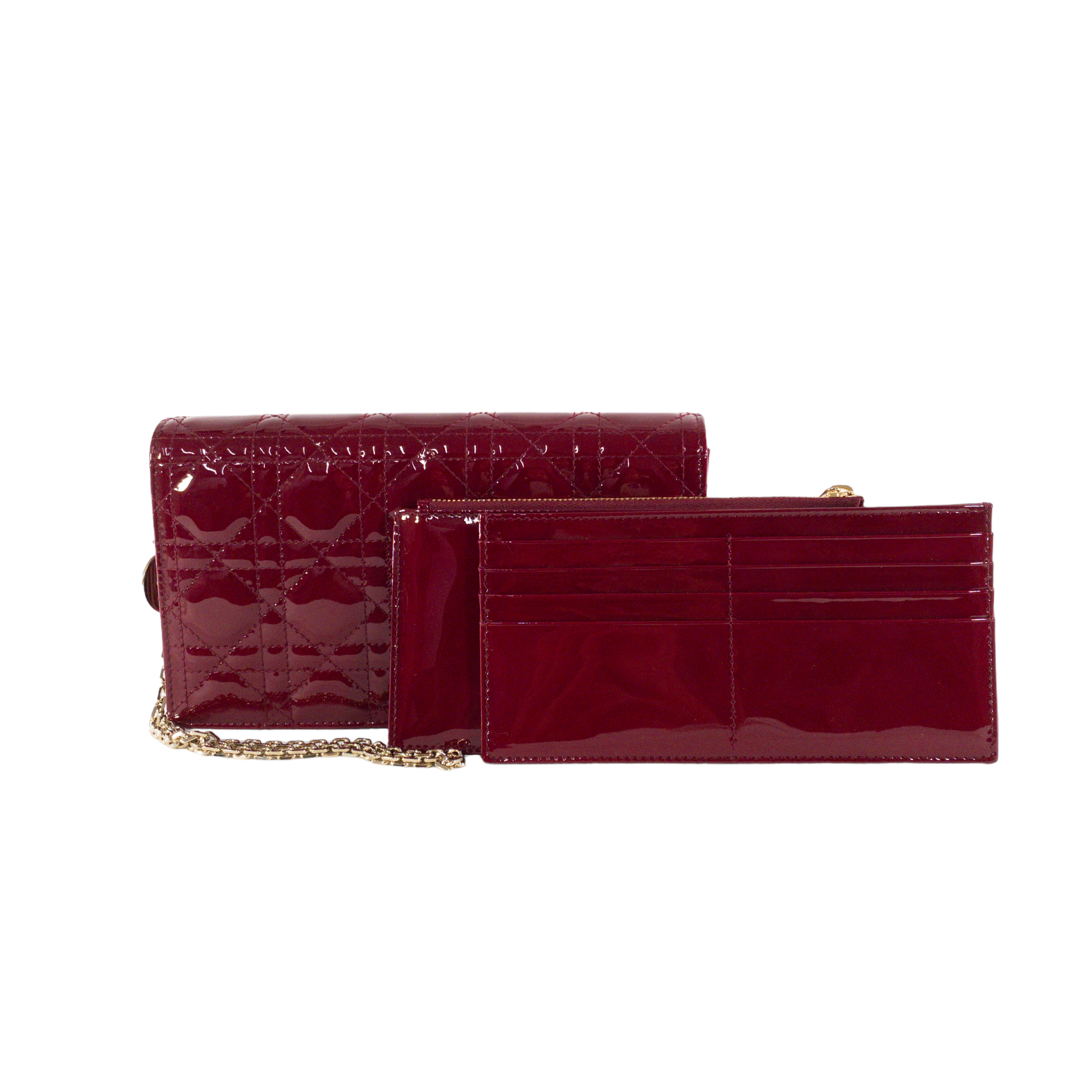 Dior Red Patent Lady Dior Chain Wallet
