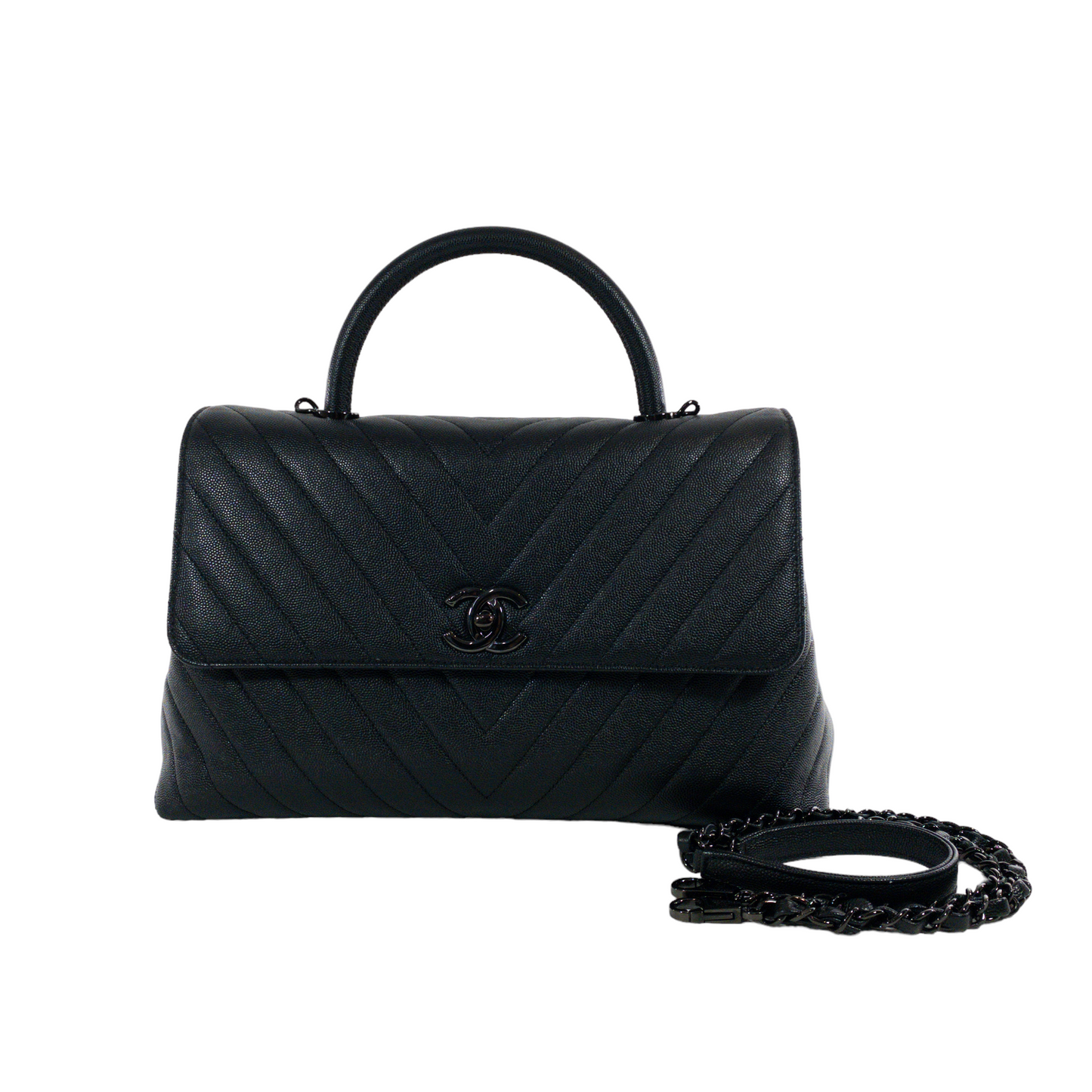 Chanel Metallic Black Large Coco Handle