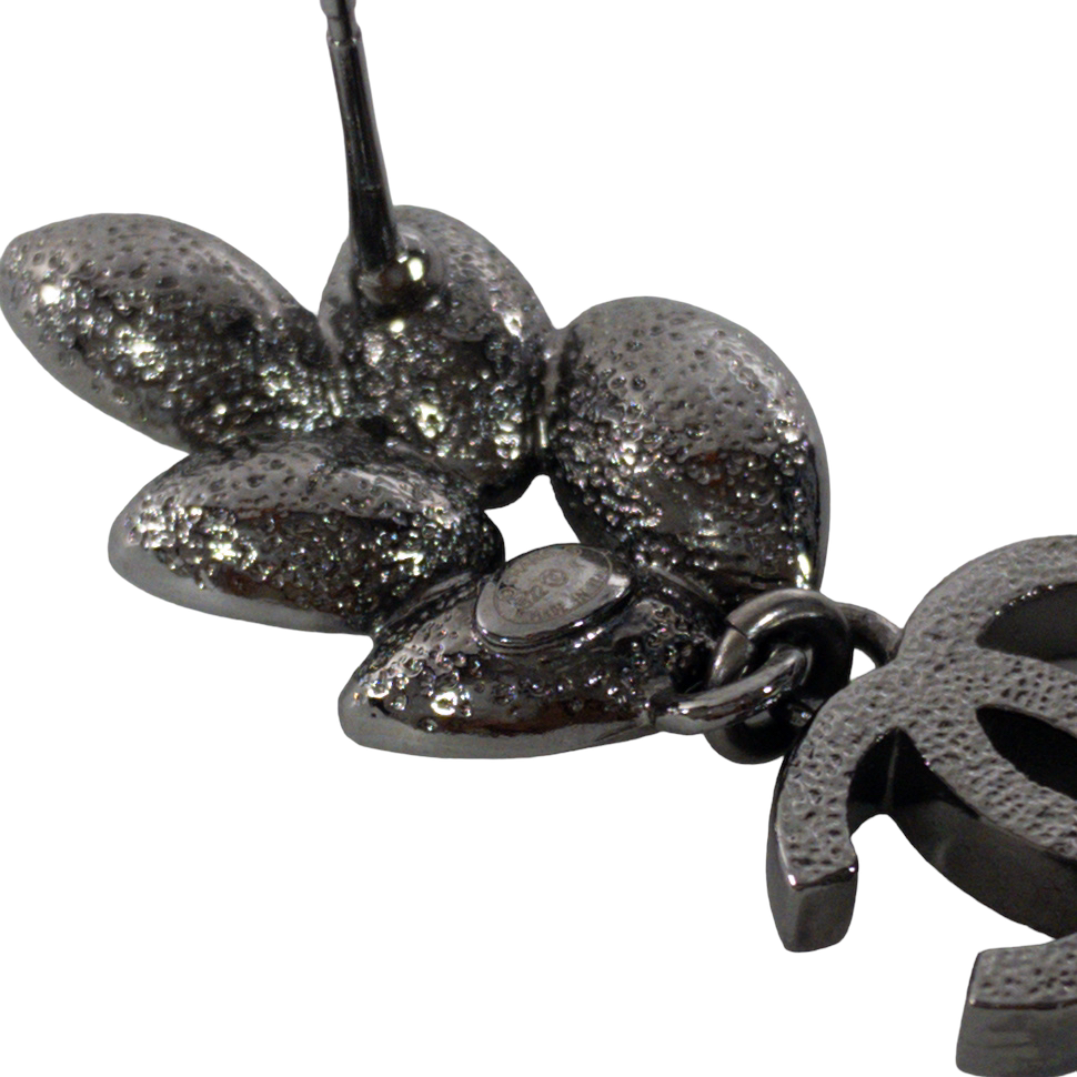 Chanel Silver Leaf Crystal Earrings