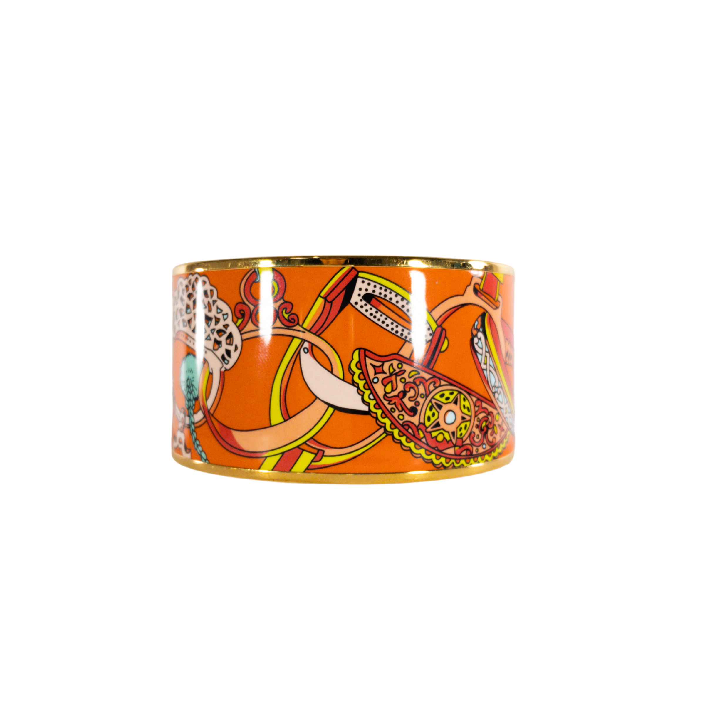 Hermes Extra-Wide Orange Printed Enamel Bangle