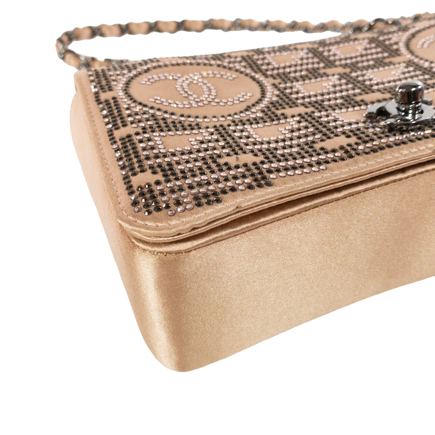 Chanel Nude Satin Crystal Embellished Vintage Flap