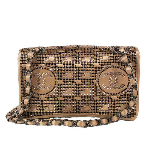 Chanel Nude Satin Crystal Embellished Vintage Flap