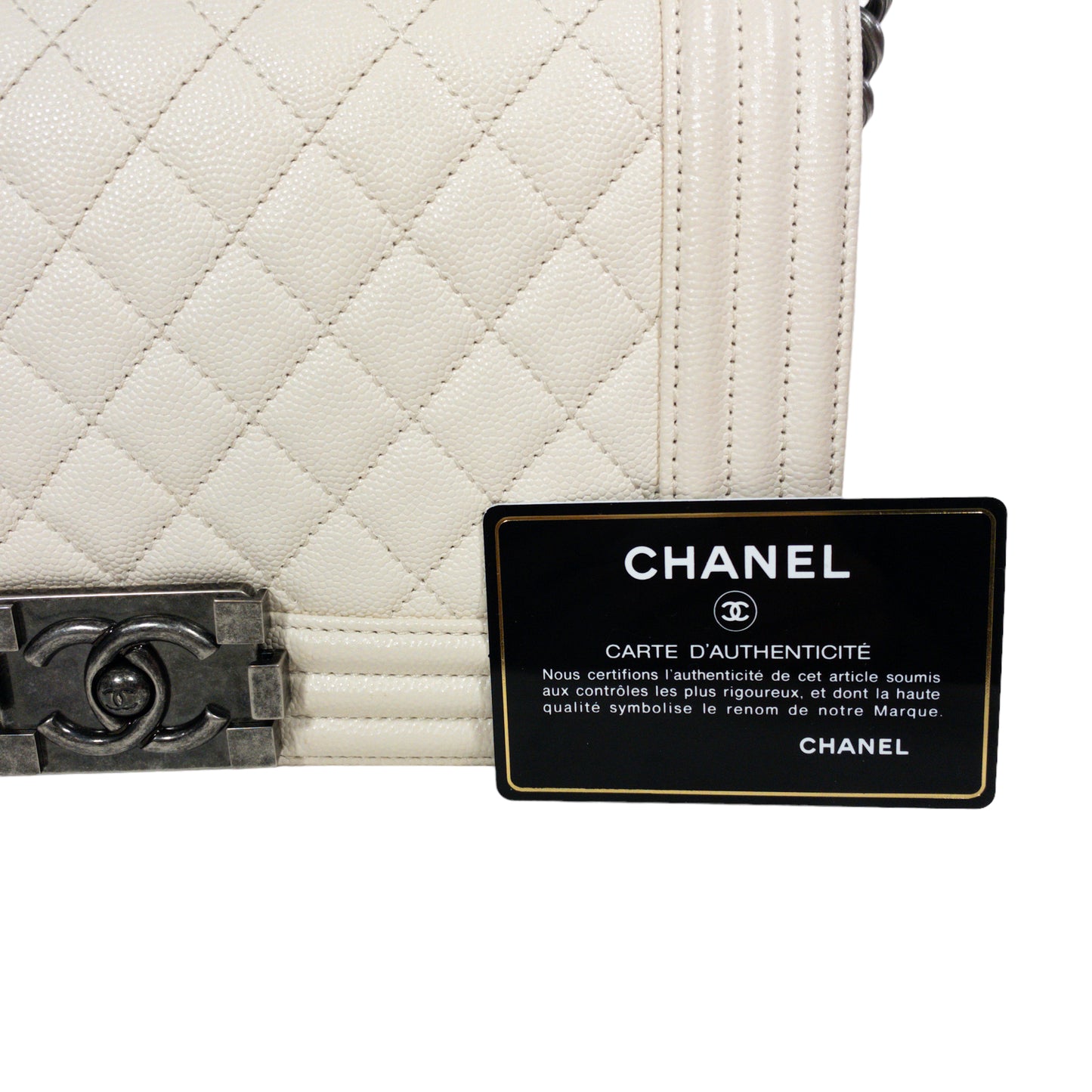 Chanel White Caviar Medium Boy RHW