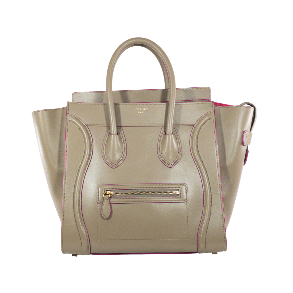 Celine Taupe Mini Luggage Tote w Pink Trim