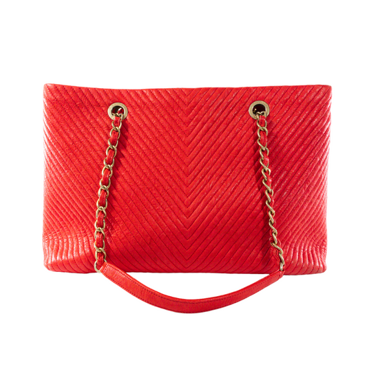 Chanel Bright Red Chevron Shopper Tote GHW