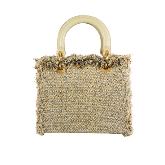 Dior Taupe Tweed Medium Lady Dior w Crystals