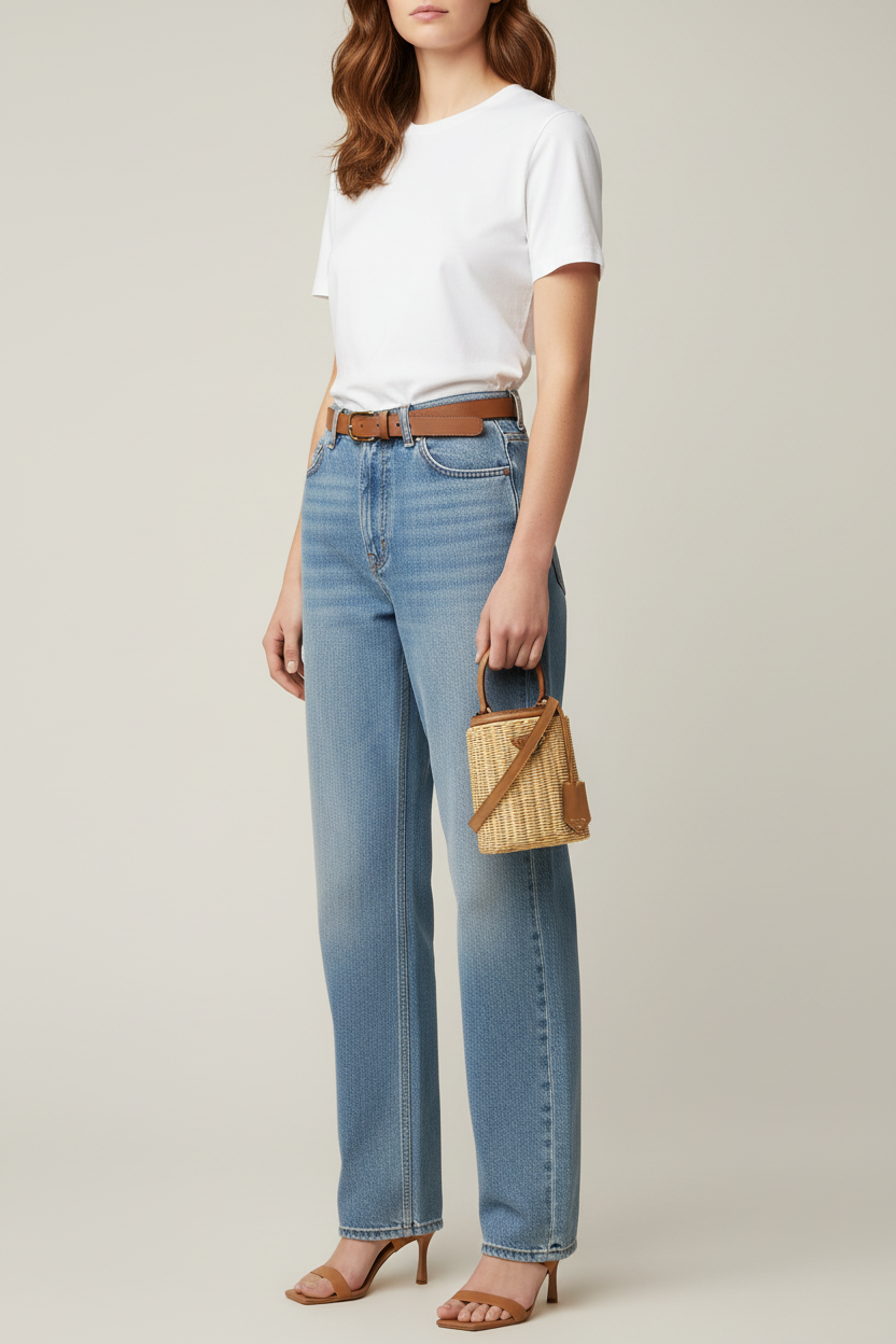 Model Holding Prada Mini Wicker Bag