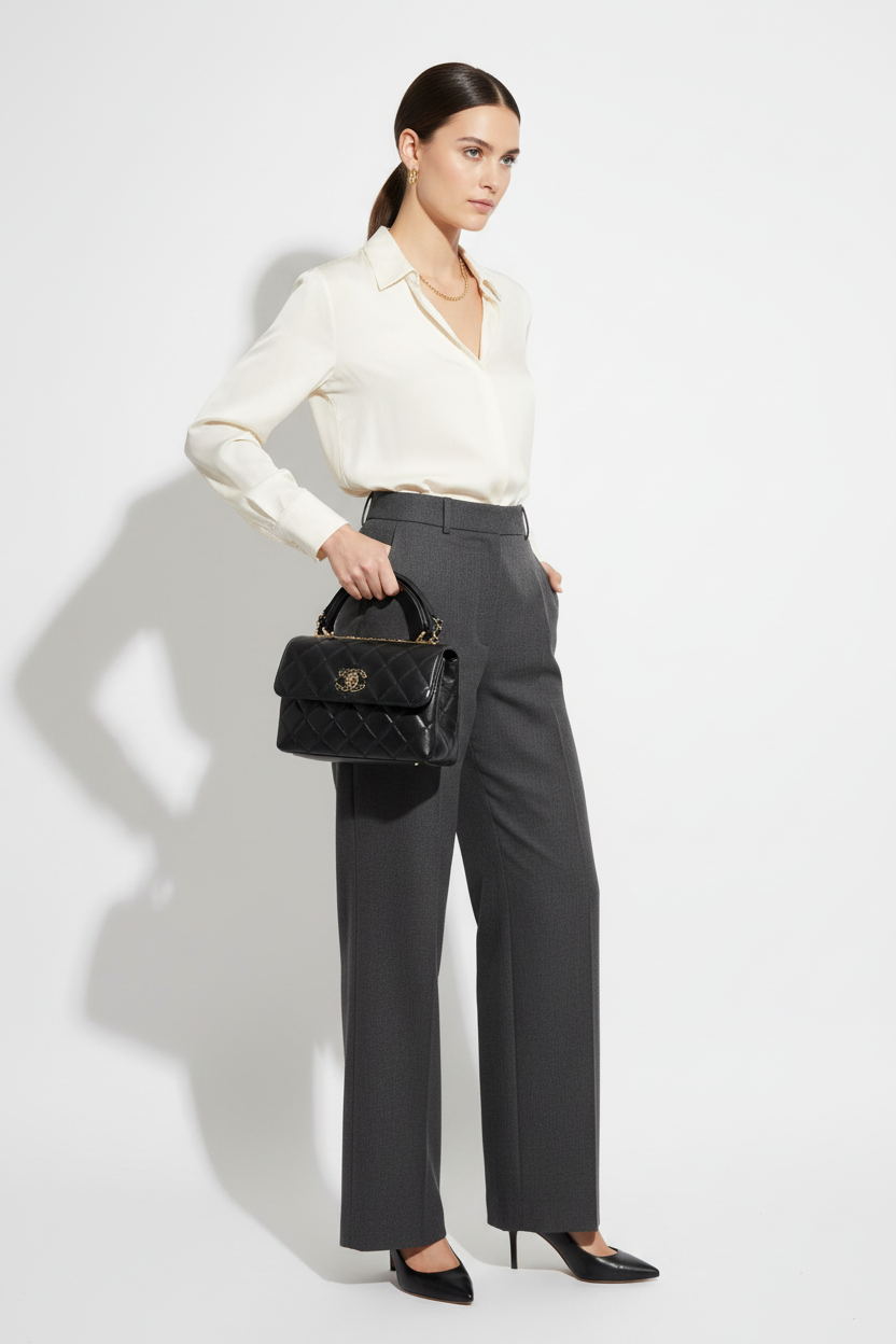 Model wearing Chanel Black Small Trendy