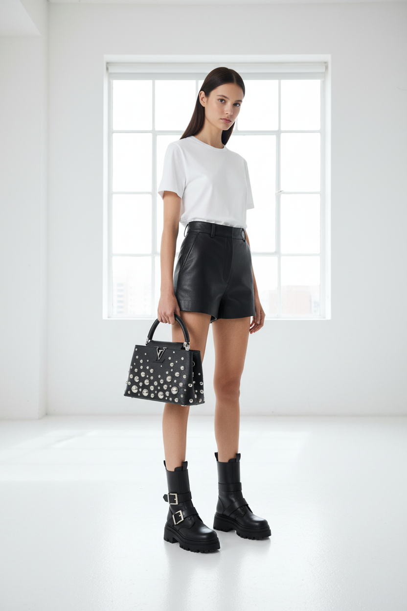 Louis Vuitton x Yayoi Kusama Capucine MM Black and Brass Metal Dots Bag