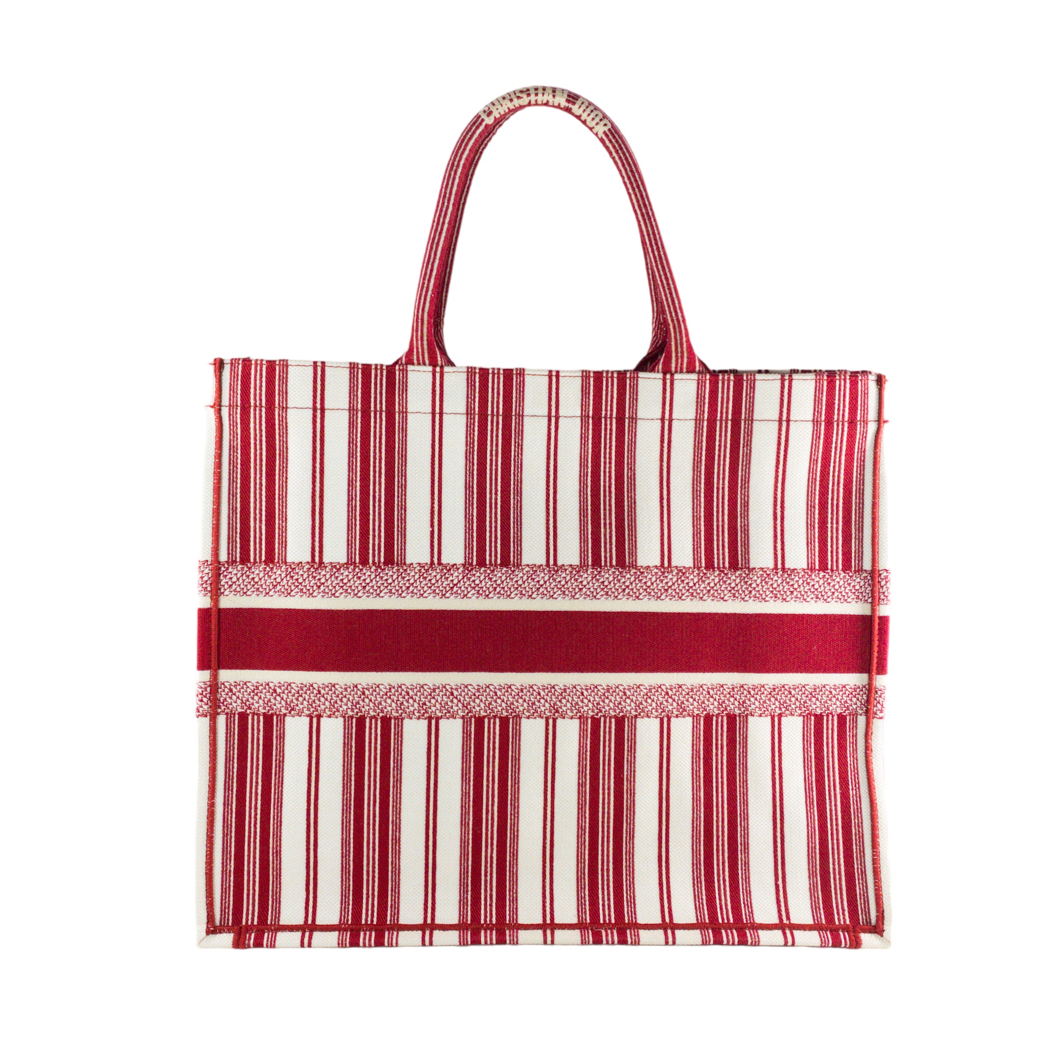 Dior Red Striped Embroidered Large Book Tote