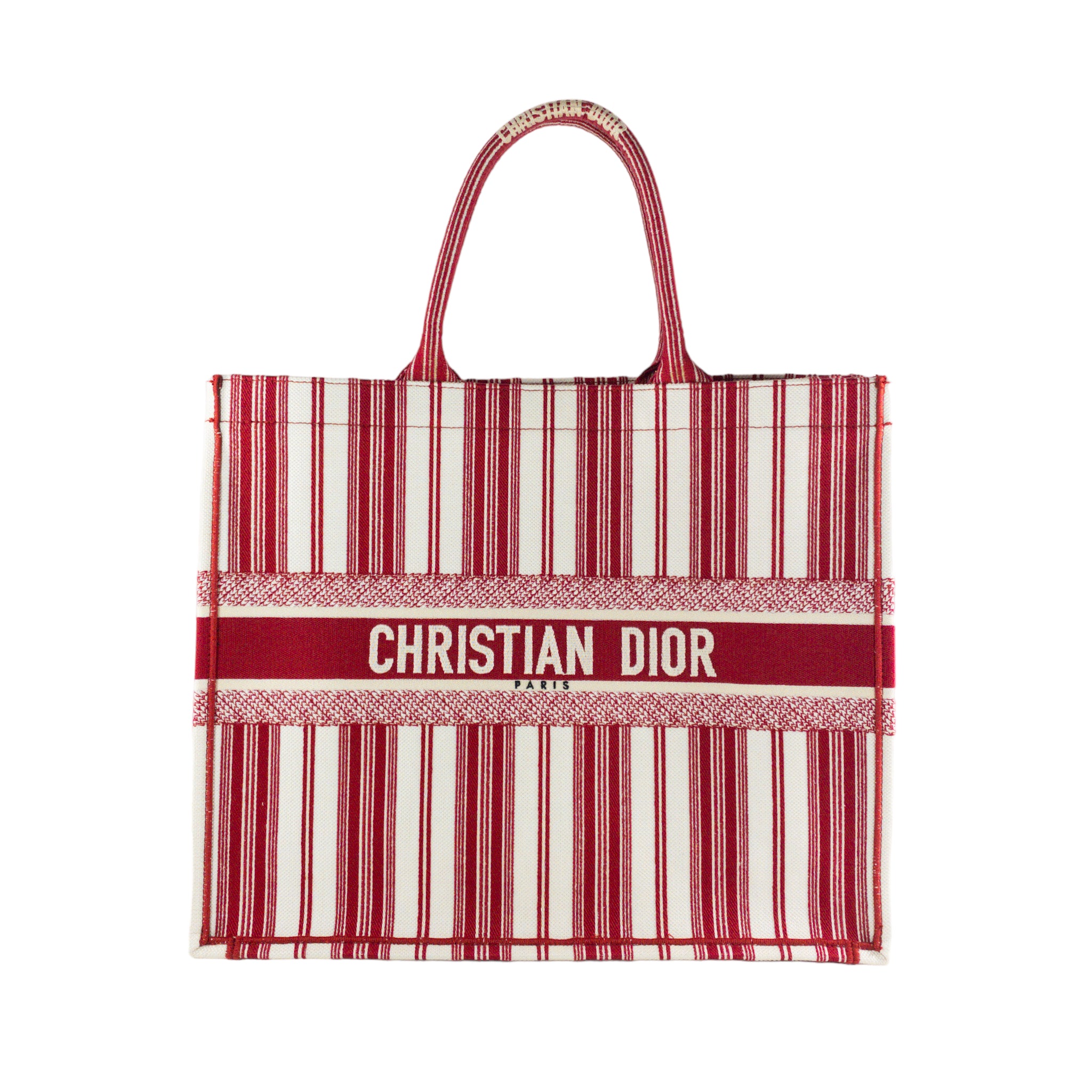 Dior Red Striped Embroidered Large Book Tote