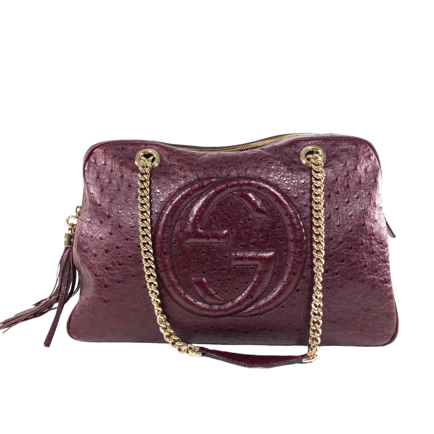 Gucci Burgundy Ostrich Soho Bowling Bag