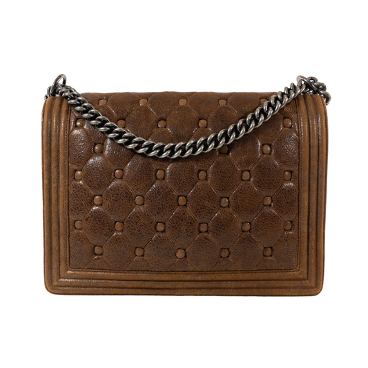 Chanel Diamond Tufted Brown Distressed Leather XL Boy RHW