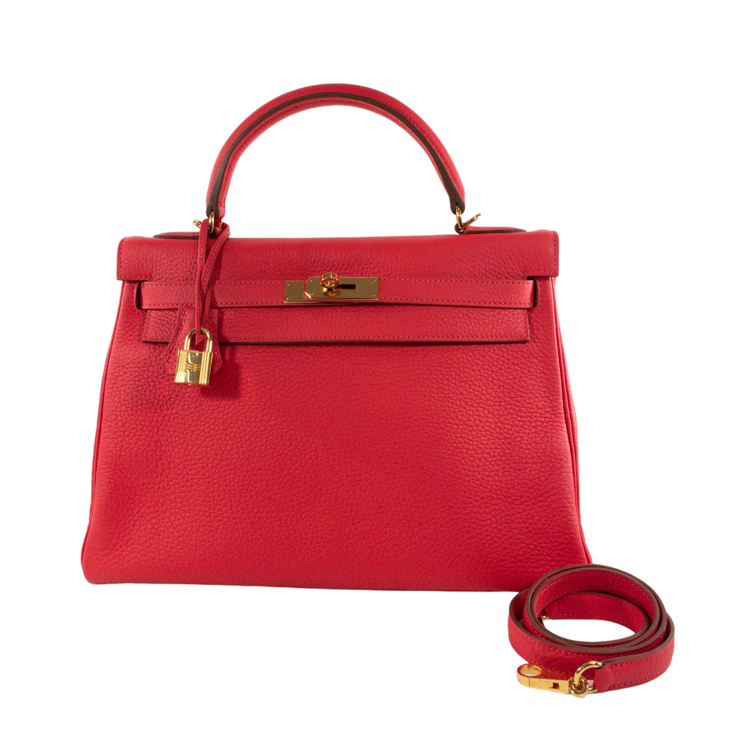 Hermes Kelly 32cm Rouge Pivoine Clemence GHW