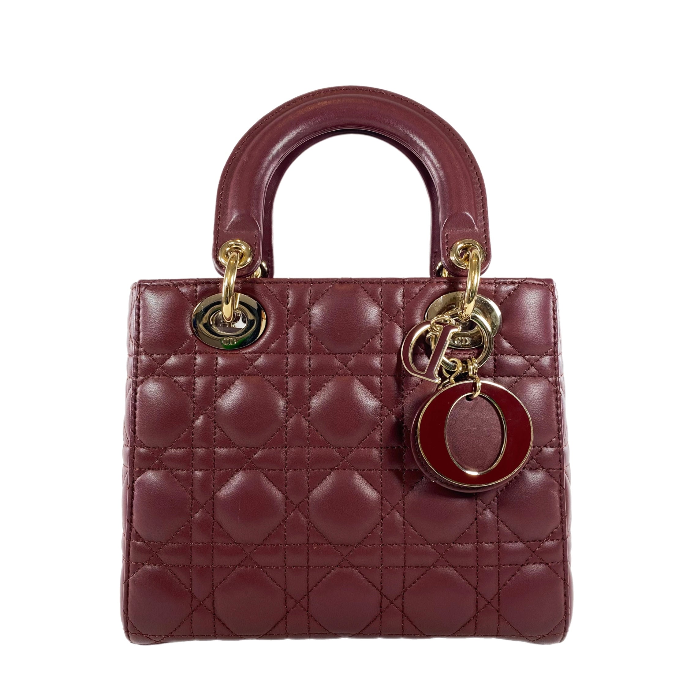 Dior Burgundy Small Lady Dior with Charm Strap GHW