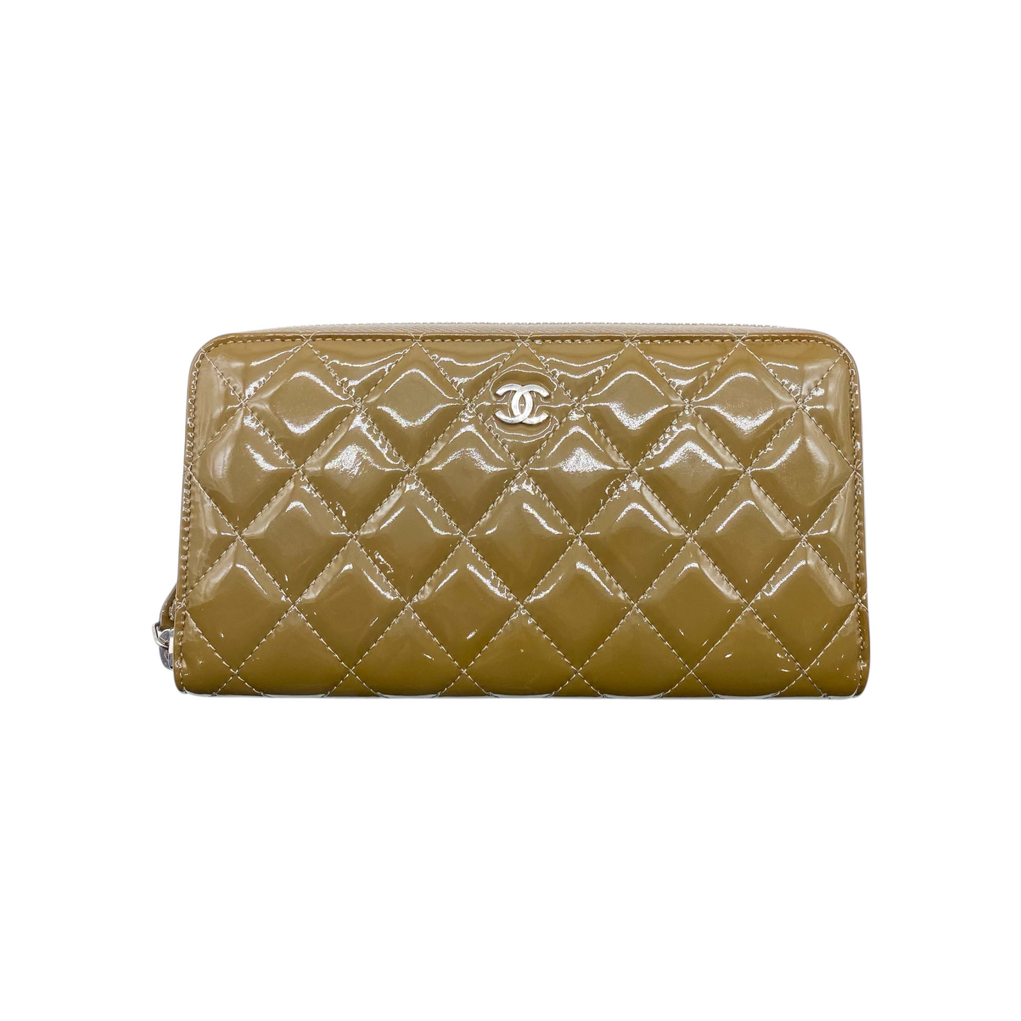 Chanel Khaki Patent Zippy Wallet