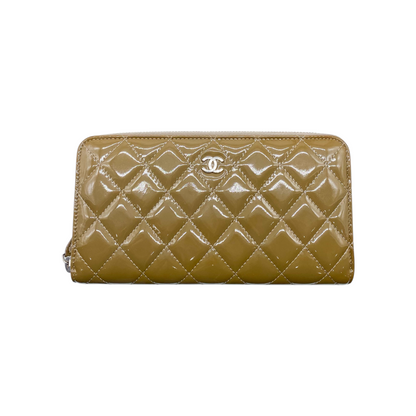 Chanel Khaki Patent Zippy Wallet