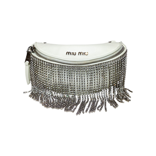 Miu Miu White Crystal Fringe Waist Bag