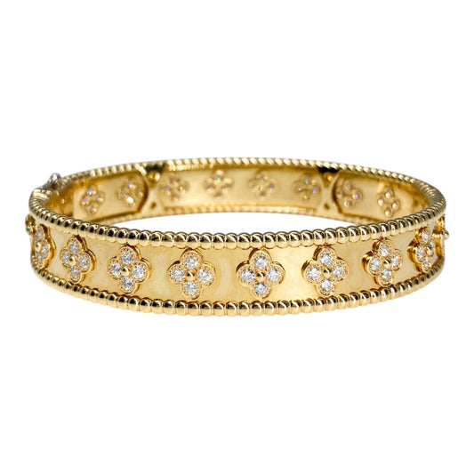 Van Cleef & Arpels 18k Yellow Gold Diamond Perlee Clovers Bracelet