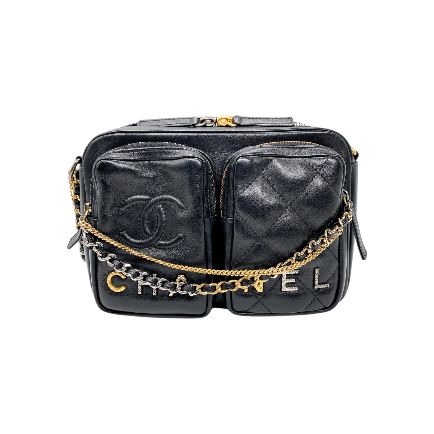 Chanel Black Camera Double Pocket Bag