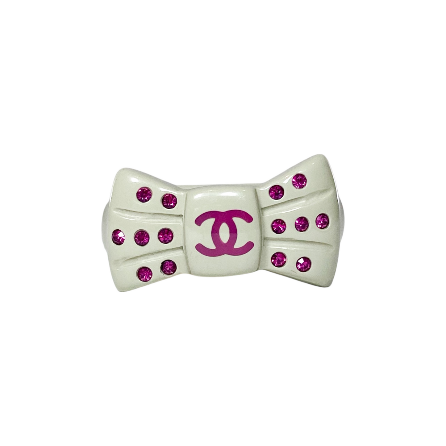 Chanel Pink Crystal Grey Resin Bow Ring