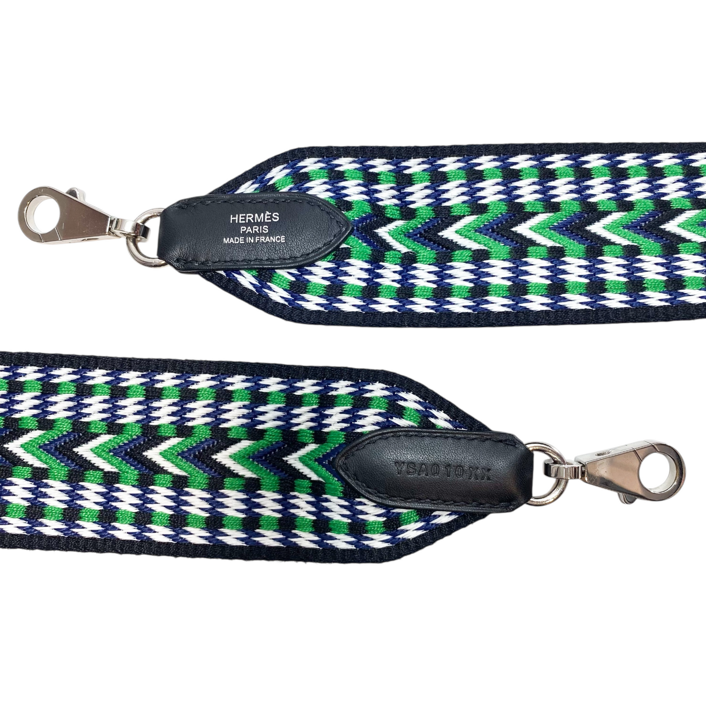 Hermes Malachite Bleu Electrique Noir Toile Swift Sangle Bag Strap