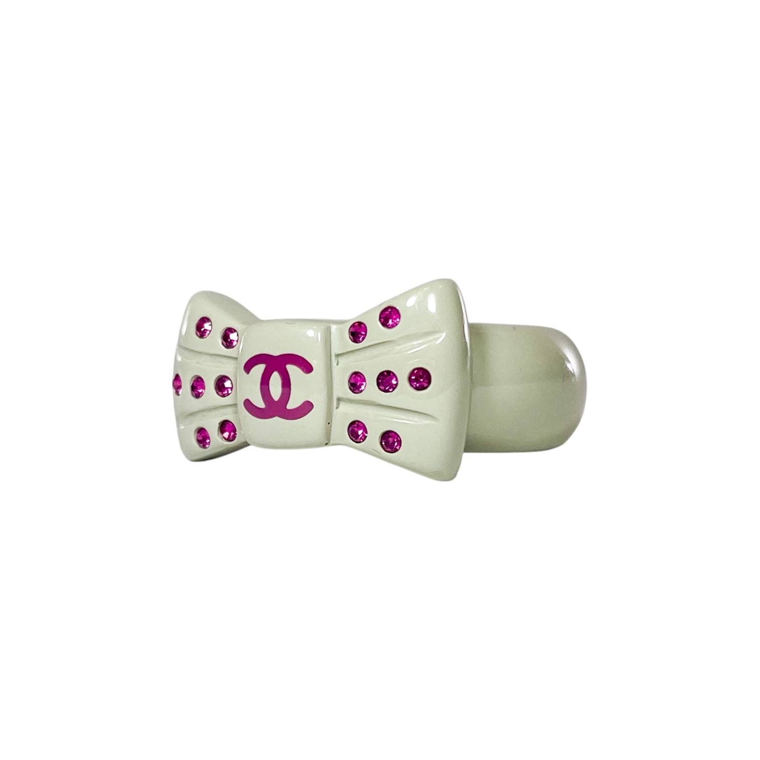 Chanel Pink Crystal Grey Resin Bow Ring