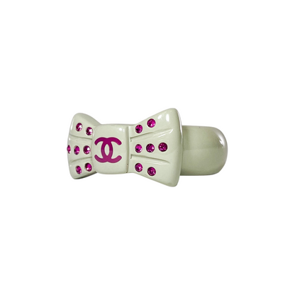 Chanel Pink Crystal Grey Resin Bow Ring