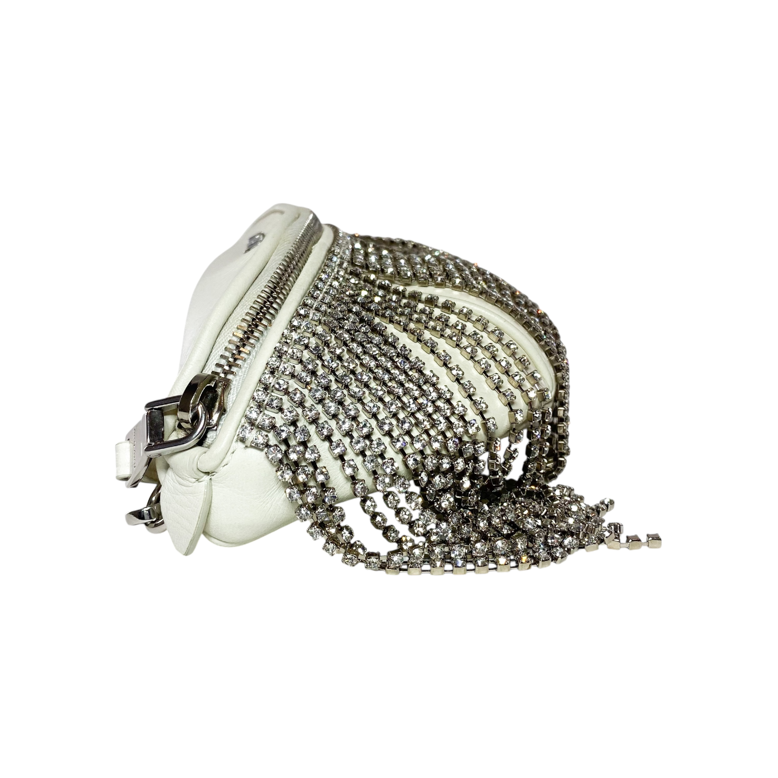 Miu Miu White Crystal Fringe Waist Bag – Consign of the Times ™ Miu Miu White Crystal Fringe Waist Bag – Consign of the Times ™