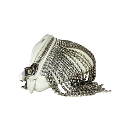 Miu Miu White Crystal Fringe Waist Bag