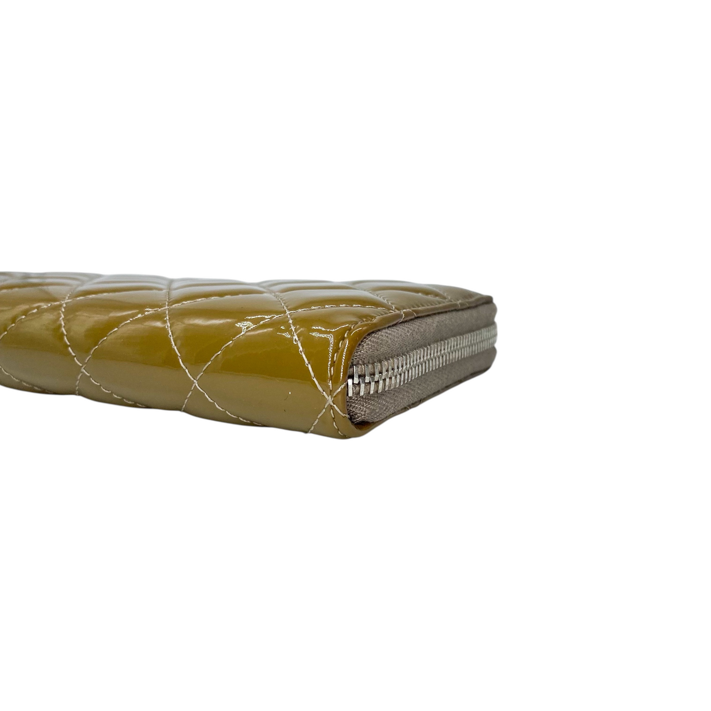 Chanel Khaki Patent Zippy Wallet