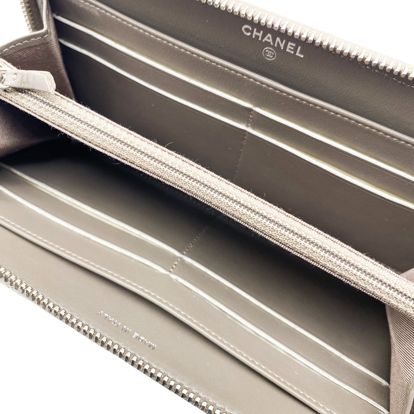 Chanel Khaki Patent Zippy Wallet