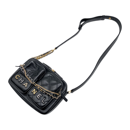 Chanel Black Camera Double Pocket Bag