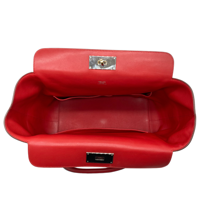 Hermes Rouge Casaque Swift Leather Toolbox 26cm Palladium Hardware