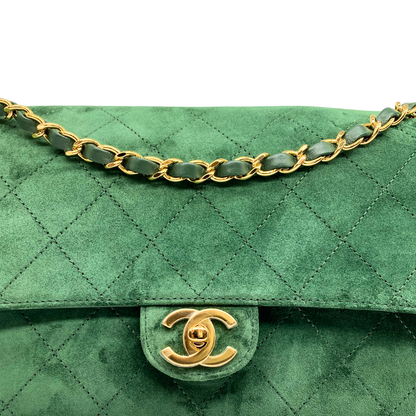 Chanel Green Souplissimo 32 Suede Gold Hardware