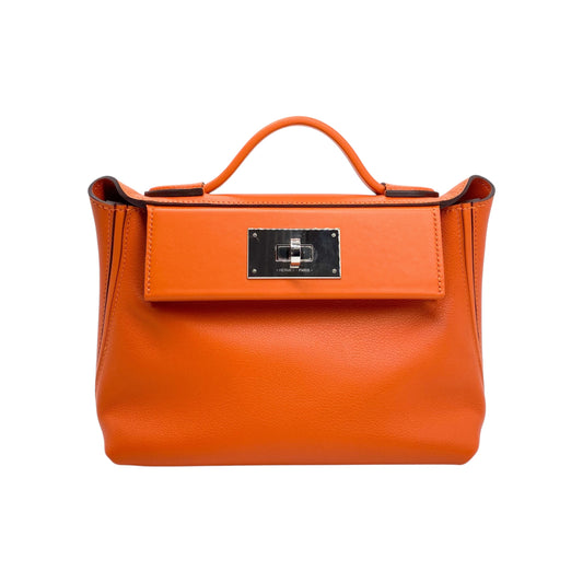 Hermes Mini 24/24 Orange Evercolor Swift Palladium Hardware 21cm