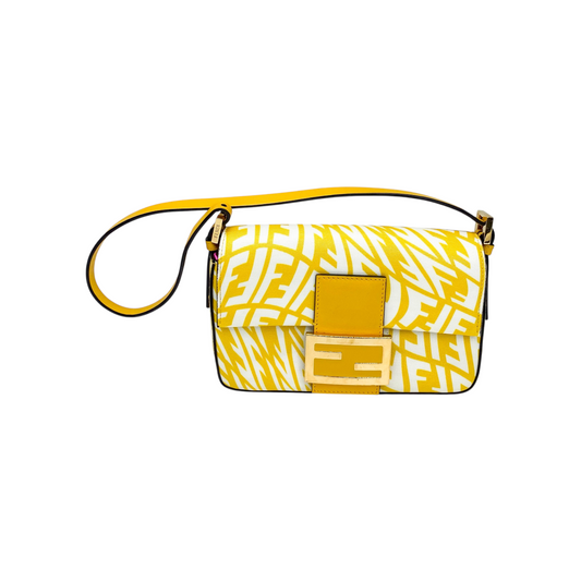 Fendi X Sarah Coleman Mimosa Yellow White Mini Vitello King FF Vertigo Baguette 1997