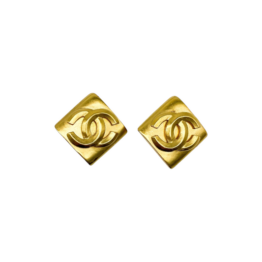 Chanel Gold CC Square Clip-On Earrings
