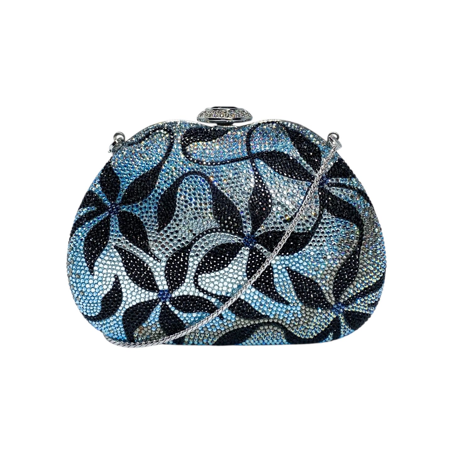 Judith Leiber Blue Multicolor Floral Crystal Clutch