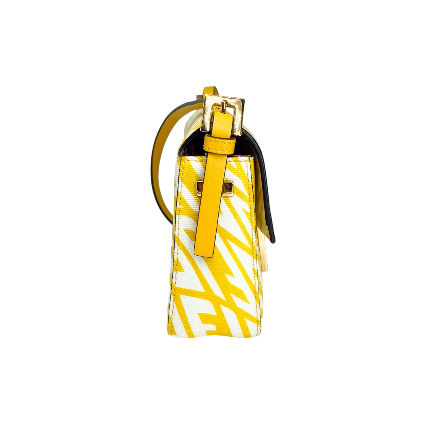 Fendi X Sarah Coleman Mimosa Yellow White Mini Vitello King FF Vertigo Baguette 1997