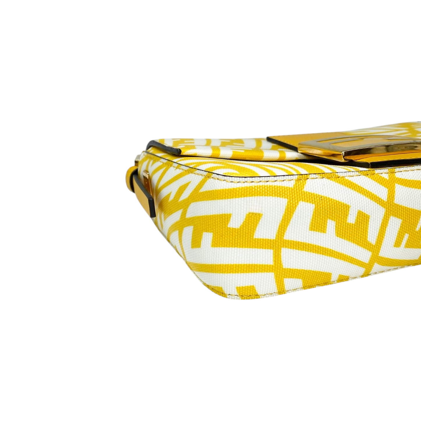 Fendi X Sarah Coleman Mimosa Yellow White Mini Vitello King FF Vertigo Baguette 1997