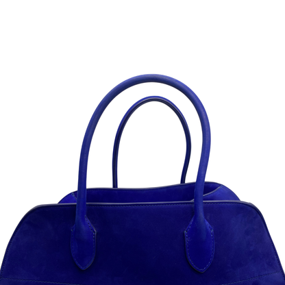 The Row Soft Margaux 15 Cobalt Suede Satchel