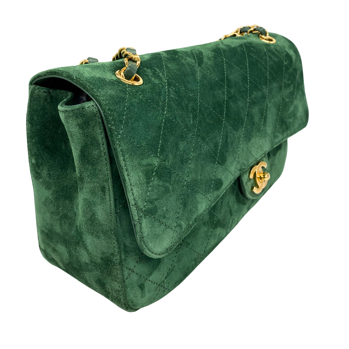 Chanel Green Souplissimo 32 Suede Gold Hardware
