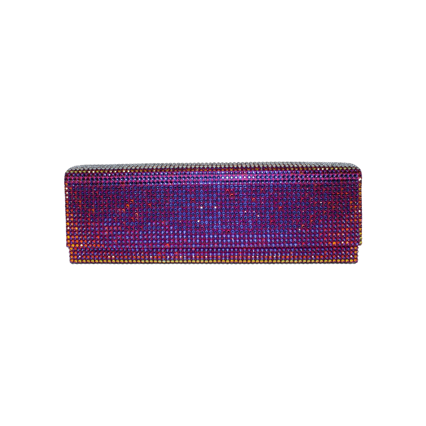 Amina Muaddi Rainbow Crystal Clutch with Chain