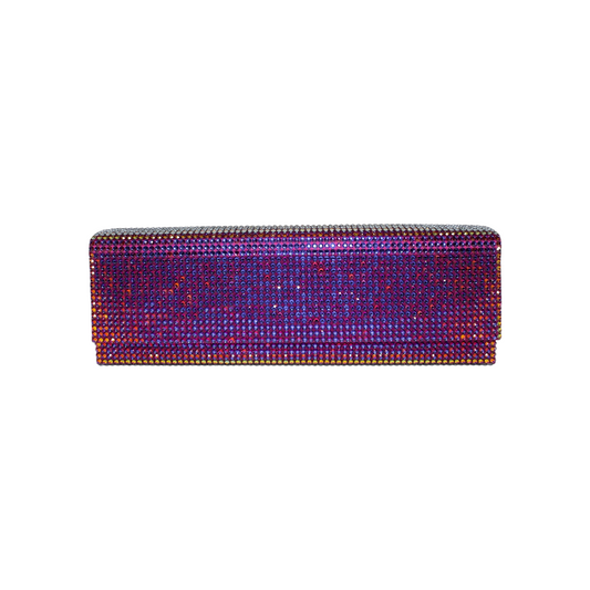 Amina Muaddi Rainbow Crystal Clutch with Chain