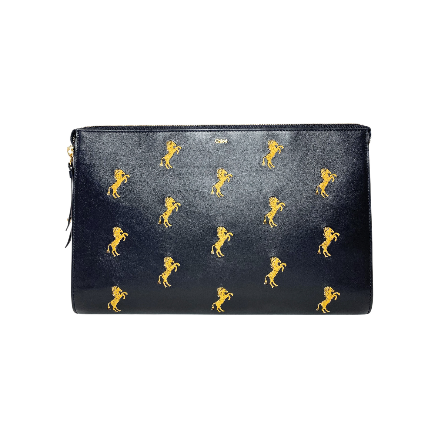 Chloe Black Gold Horses Pouch