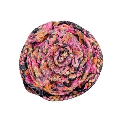 Chanel Pink Orange Python Print Flower Brooch
