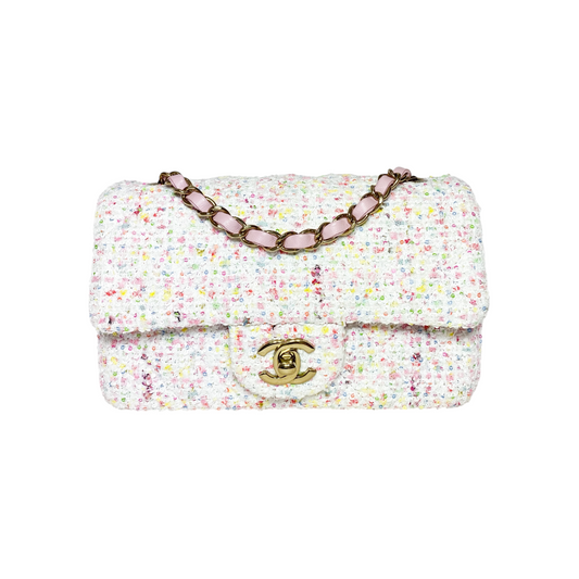 Chanel White Pastel Pink Tweed Mini Rectangle