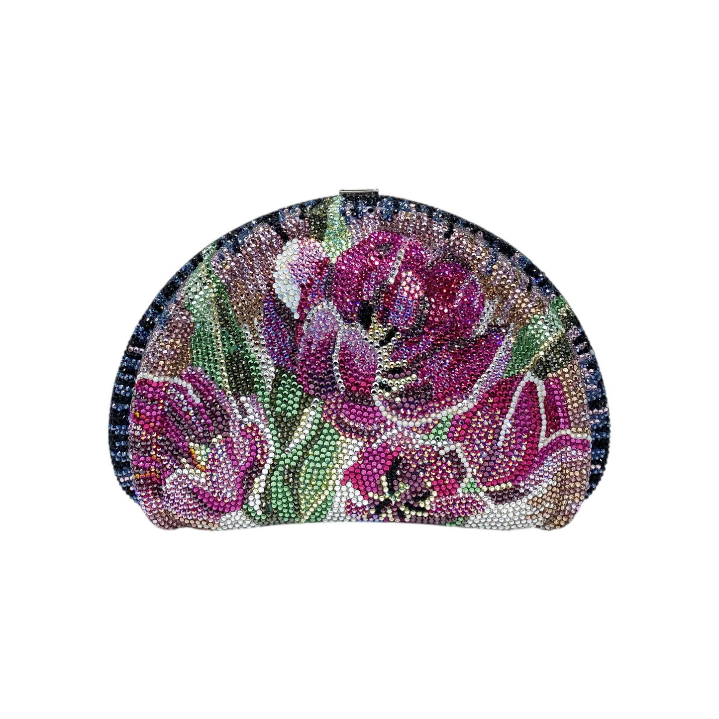 Judith Leiber Pink Multicolor Floral Crystal Clutch